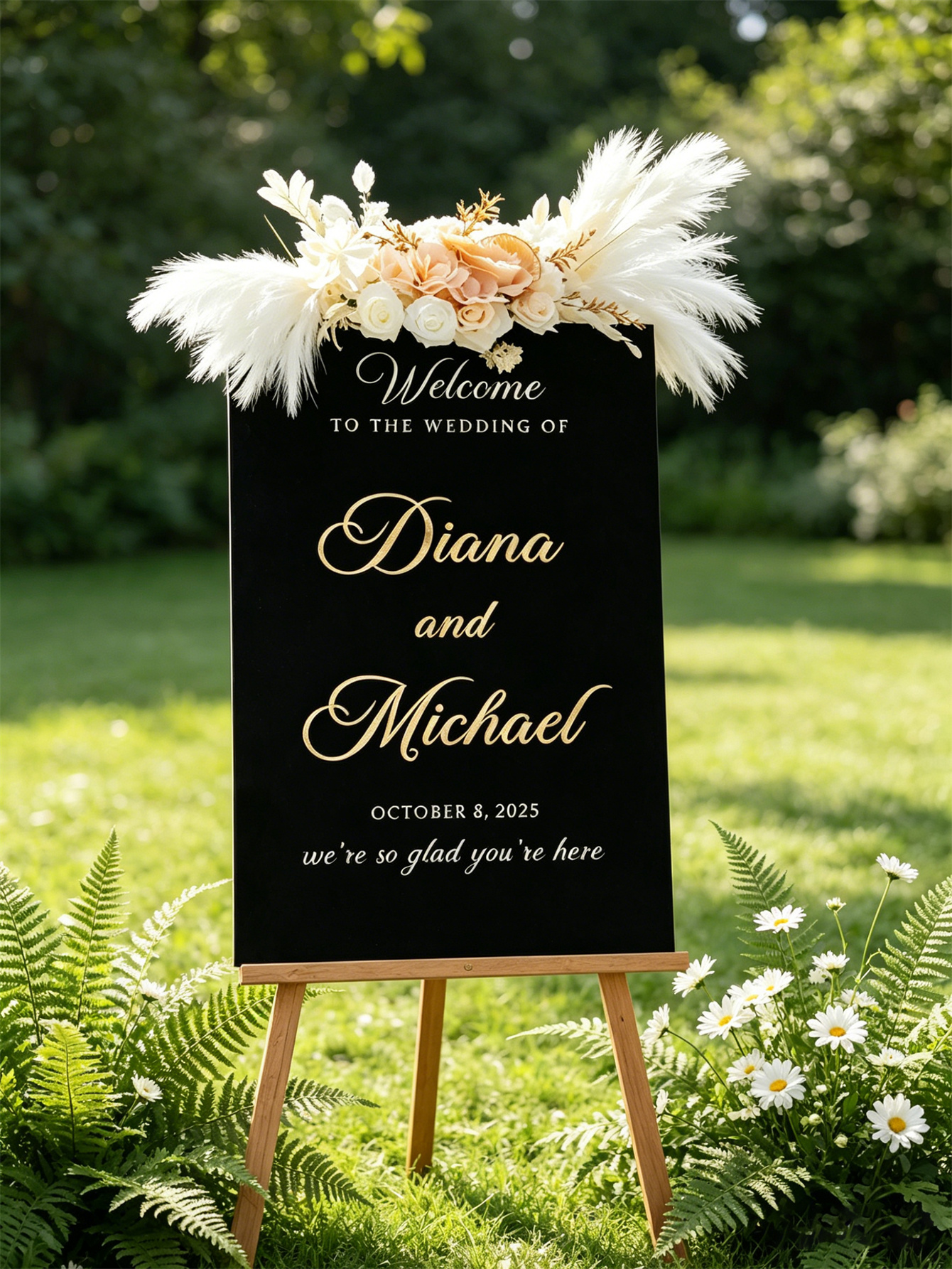 Luxury Golden Letter Black Acrylic Wedding Sign